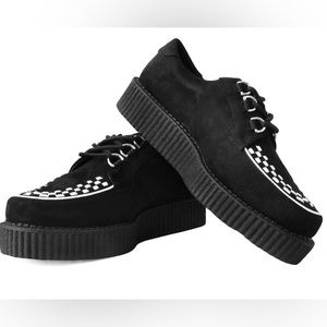 Brand New in Box T.U.K Black Faux Suede White Interlace Anarchic Creeper